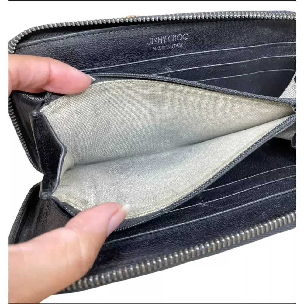 JIMMY CHOO FILLIPA START STUDDED LEATHER ZIP AROUND LARGE WALLET